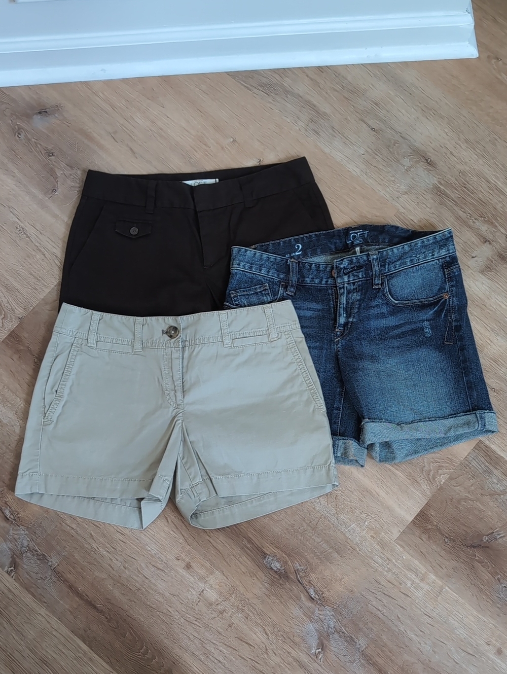 LOFT Women's Shorts Trio - Brown, Khaki & Denim Blue